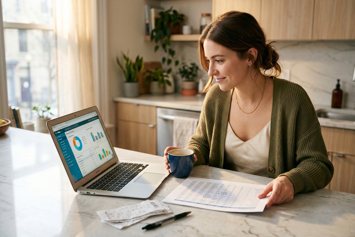 AI budgeting app dashboard compared to a financial spreadsheet on a laptop screen