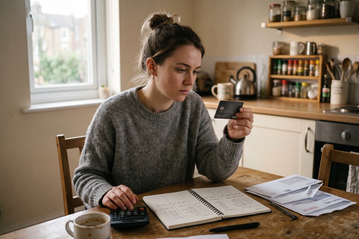 Person reviewing debt payoff plan on a tight low income budget