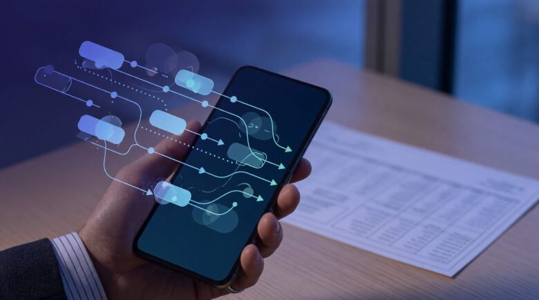 Illustration of secure data sharing between a consumer's bank account and financial apps through open banking APIs