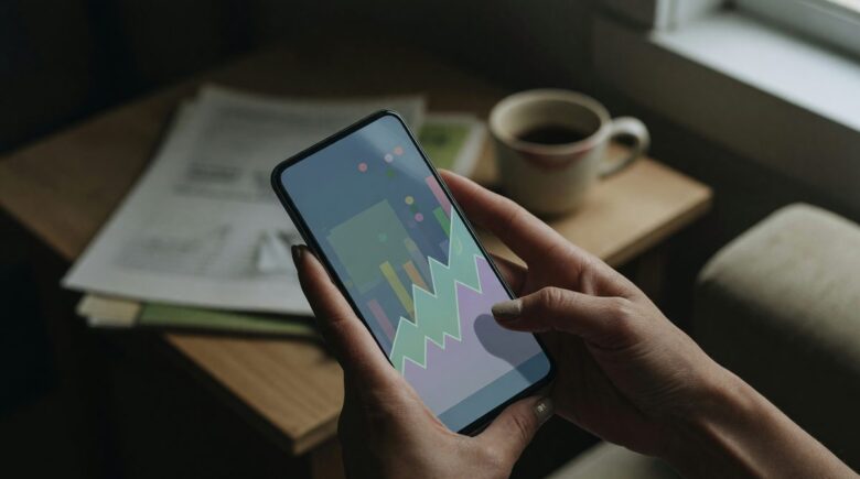 Single mother using a micro-investing app on her smartphone to automate weekly investment contributions