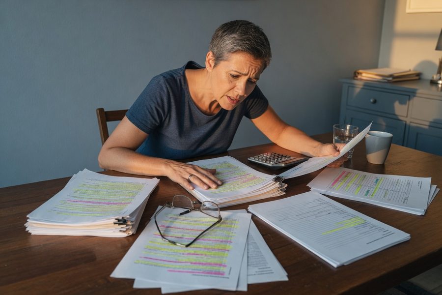 A teacher comparing a pension tax statement with a tax advisor