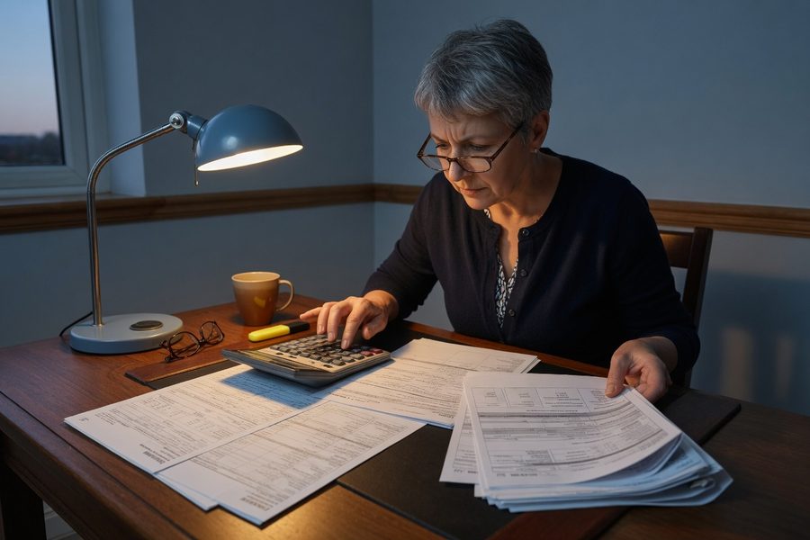 Teacher reviewing retirement plan options with a laptop