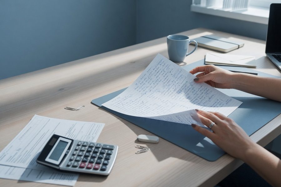 Person reviewing a zero-based budget spreadsheet with categories and allocations visible