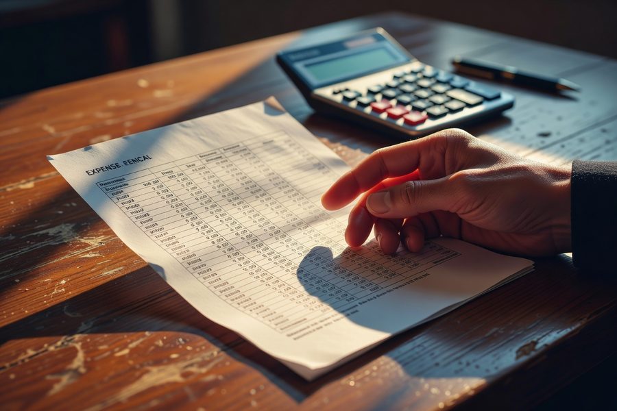A small business owner views an AI expense forecast dashboard on a tablet