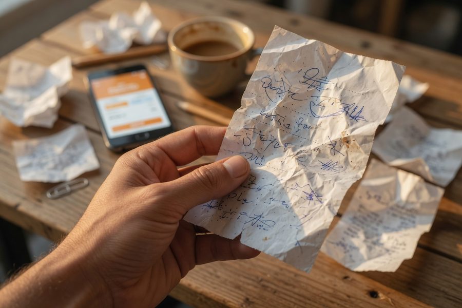 A smartphone displaying an AI expense tracker scanning a receipt with categorized expense line items.