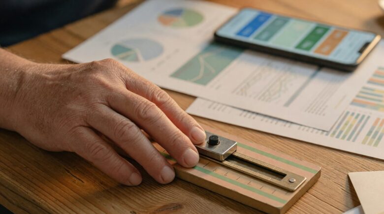 Retiree reviewing financial planning documents on a laptop with AI financial advisor interface displayed