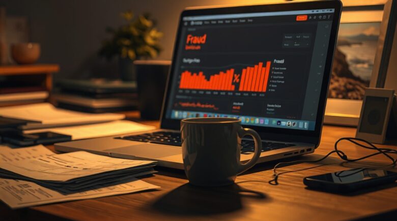 Dashboard showing AI fraud detection metrics and card-not-present fraud patterns in California