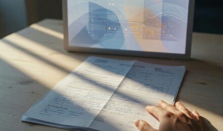 AI algorithm processing mortgage documents and underwriting paperwork on a digital interface