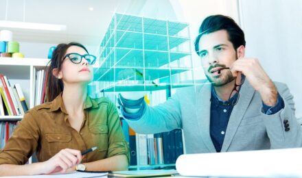 Side-by-side comparison of AI mortgage application portal and traditional loan officer meeting