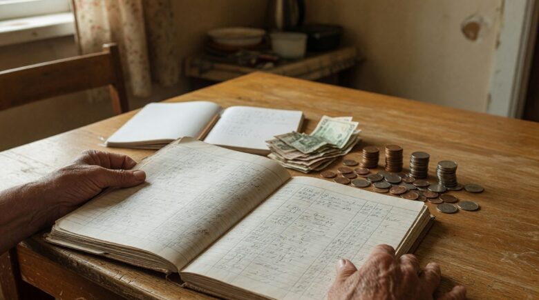 Person reviewing budget and savings plan to build emergency fund on limited income