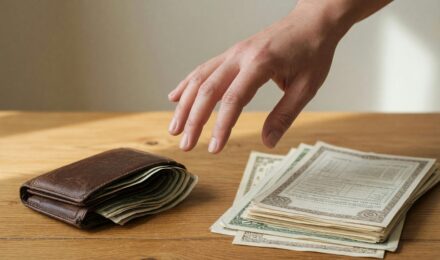 Person reviewing budget and savings plan with calculator and documents on table