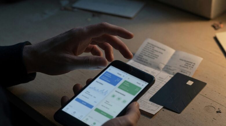 Person comparing traditional bank and fintech platform apps on mobile device