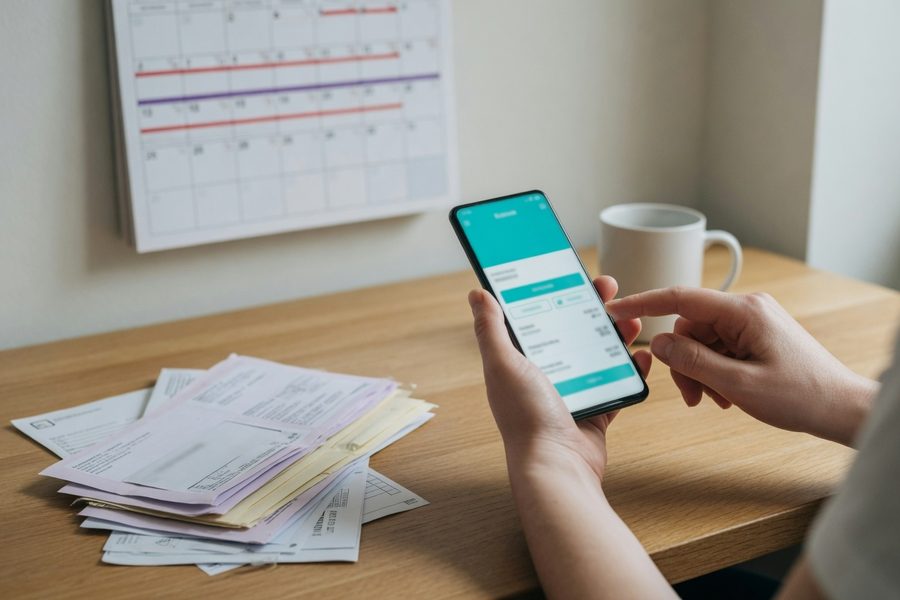 Splitwise app showing recurring expense setup screen with amount and frequency options.