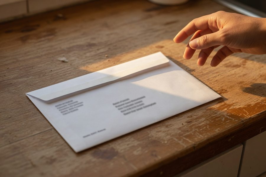 A person filing for unemployment benefits online with a severance document beside them