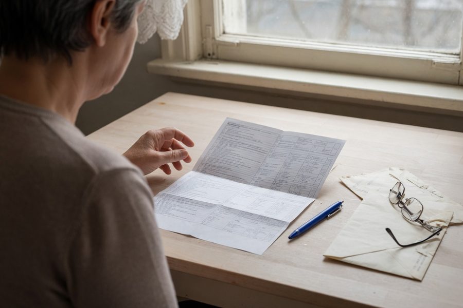 A couple reviewing Social Security statement showing benefit reduction for early claiming