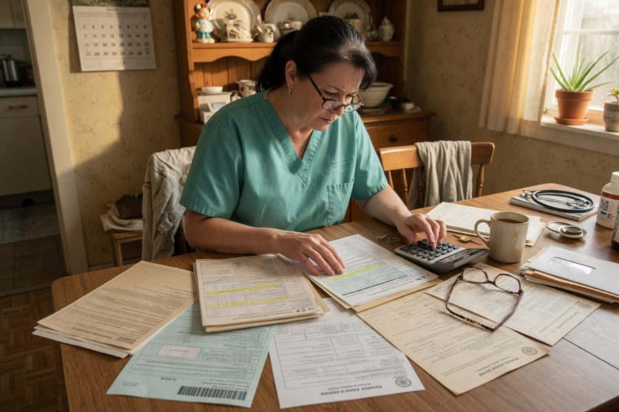 A nurse checking her Social Security statement online to verify WEP/GPO impact