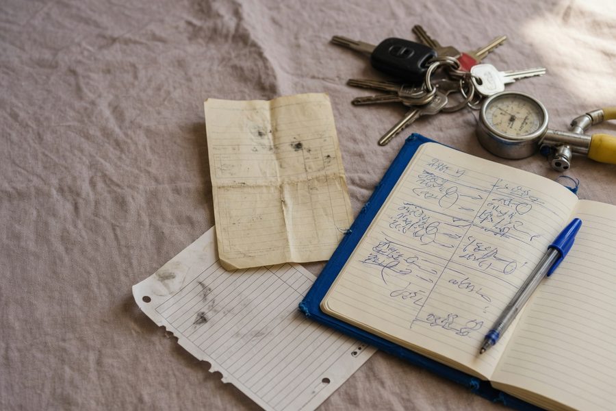 A notebook listing sinking fund categories with monthly dollar targets