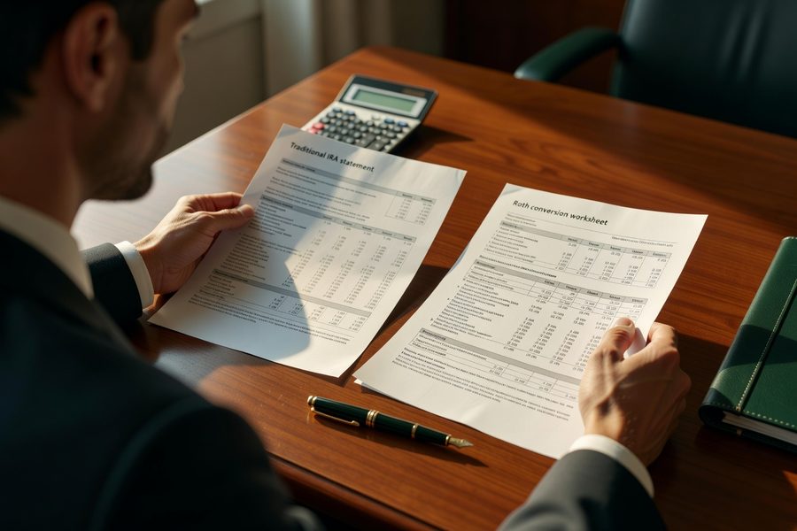 Financial planner showing couple a retirement income timeline with claiming age comparison on laptop