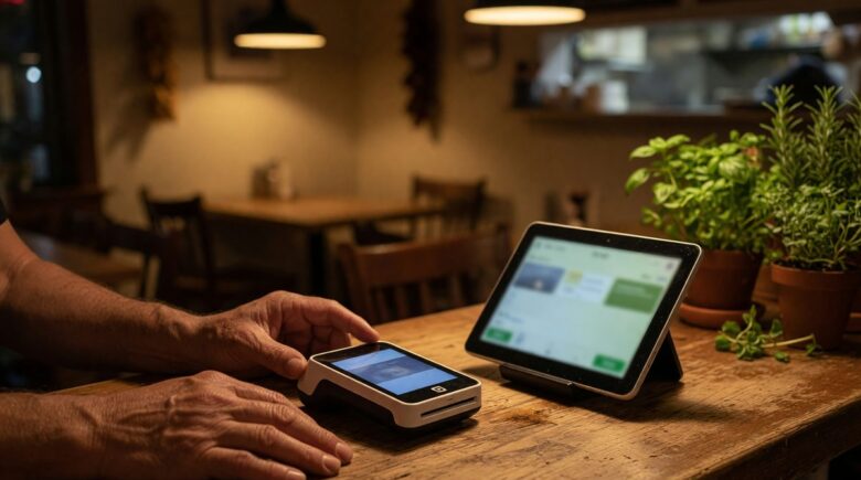 Side-by-side comparison of Square and Toast payment system interfaces for restaurants