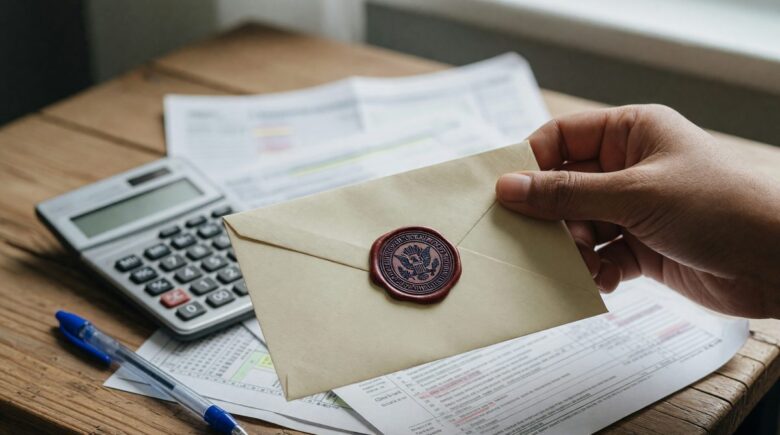 Person reviewing tax refund documents and financial planning options